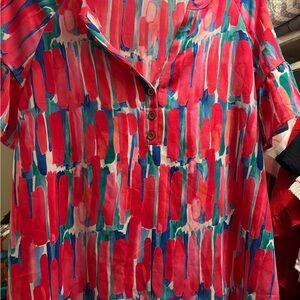 Vibrant Multicolor Button-Up Blouse-SIZE 2X